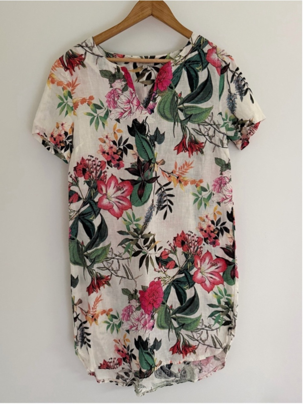 100% Italian Linen Floral Tunic Dress Made in Italy Size M